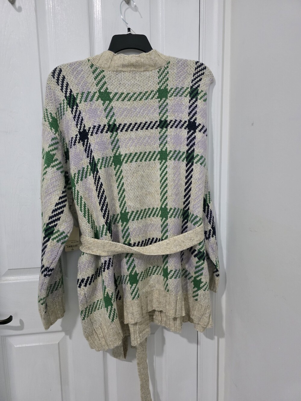St. John's Bay Wrap Sweater Plaid Open-Front Cardigan - Green, Lavender, Navy - Picture 3 of 8
